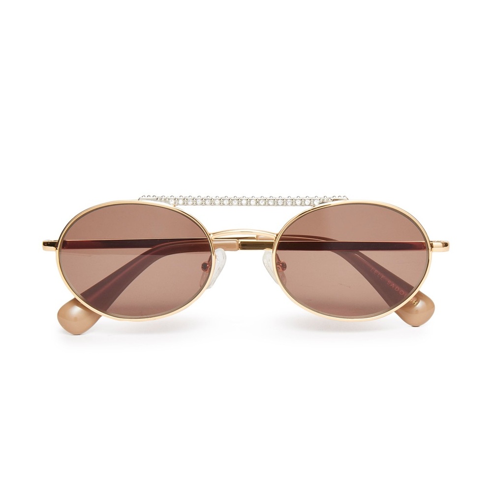 Lele Sadoughi Gold Frame Brown Lens Oval Sunglasses